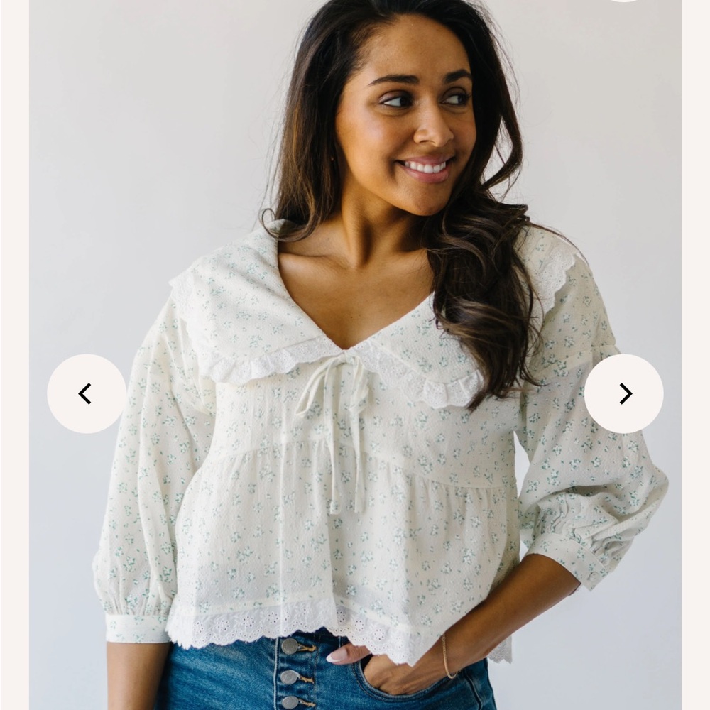 Floral White Blouse with Lace Trim / Piper & Scoot